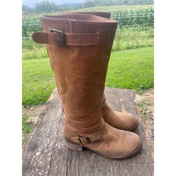 Vintage Buckled Brown Leather Knee-High Riding Boots For Women Sz 8.5 - Picture 3 of 7